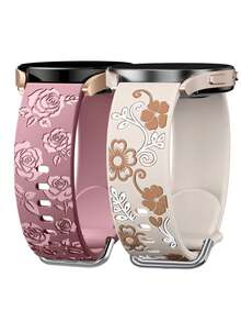2 Pcs Floral Engraved Band Compatible With Galaxy Watch 7/ FE/ 6/5/ 4/ Active 2 40mm 44mm/ 5 Pro 45mm/ Watch 6/4 Classic 43mm 47mm 42mm 46mm/Garmin Vivoactive 6/5/3/Venu/Venu Sq/Venu 2 Plus/Garmin Forerunner 55/165/645/245 Music Smart Watch Band Women, Flower Soft Silicone Sport Strap For 20mm Width Watch - 20mm - View 10