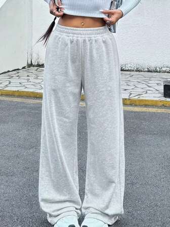 大码女式宽松灰色阔腿裤，高腰显瘦弹力休闲裤，高弹速干运动裤，适合所有季节，包括圣诞节，纯色柔软简约百搭宽松阔腿裤，适合瑜伽、健身、日常休闲穿着