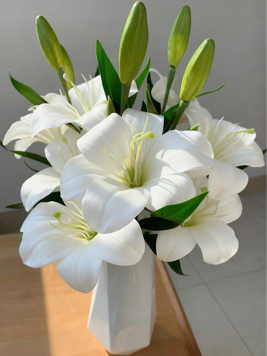 5件/3件/2件/1件 (粉色/白色) 37cm/14.57in 人造百合花，長莖人造星百合，盛開百合與虎百合花束，適用於居家、酒店花藝、派對裝飾、房間佈置、婚禮裝飾、新娘背景道具、手捧花、胸花、腕花、婚禮拱門、派對裝飾、禮品裝飾、婚禮裝飾、餐廳桌面中心裝飾、花束填充