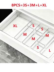 Bộ 6/7/8/10 hộp đựng đồ trong suốt có ngăn kéo - Hộp chia ngăn để đựng đồ trang điểm, văn phòng phẩm và các vật dụng linh tinh. - Trong sáng - Xem 5