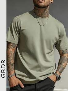 Men's Casual Solid Color Round Neck Short Sleeve T-Shirt, Suitable For Daily Leisure Wear - Mint Green - View 3