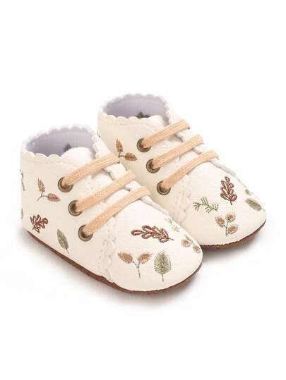 6-12个月女婴休闲鞋，系带婴儿运动鞋，新生儿刺绣花卉可爱学步鞋