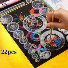 22pcs/Set Multi-Function Ruler, Transparent Magic Template, Create Stunning Spiral Patterns, Draw Various Designs You Want, Creative Drawing Template Ruler, Multi-Purpose Geometric Drawing Ruler, Magical Drawing Kit - Multicolor - View 1