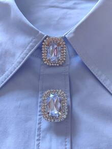 1pc/2pcs Elegant Crystal Diamond Geometric Button Cover, Button Caps, Shirt Button Covers, Clip-On Button Covers, Fashionable Crystal Cufflink Set, Suitable For Tuxedo And Wedding Dress Decoration - Gold - View 4