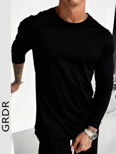  GRDR Men's Casual Round Neck Long Sleeve T-Shirt, Suitable For Leisure, Sports, And Commuting