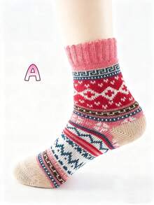 5 Pair Of Printed Thickened Socks, Comfortable And Warm Christmas Mid-Calf Socks, Women's Socks, Multiple Styles To Choose From - Soft And Durable, Suitable For Cold Weather Outdoor Activities - Nhiều màu - Xem 3