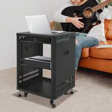 Futchoy 15U Audio Rack, Audio Rack With Feet & Wheels, Rolling Studio Rack Case - Black - View 3