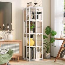 4-Tier Rotating Bookshelf, 360° Rotating Tower, Freestanding Book Storage Rack With Rails For Living Room, Bedroom, Study Apartment - White - View 2