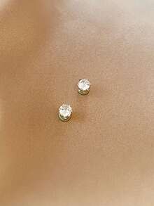 1 Pair Magnetic Stud Earrings, Suitable For Non-Pierced Ears, Clip-On Design, Cubic Zirconia Inlaid - Multicolor - View 6