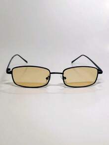 POLASUP 1pc Pale Gold Decorative Glasses, Mini Small Square Vintage Full Metal Glasses, Fashionable Fashion Glasses For Summer, Y2K Red Punk Black Fashion Street Style Glasses Prop - 黑色 - 查看 6