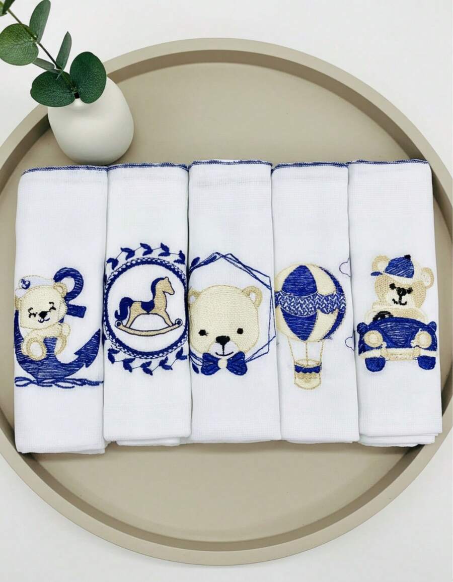 Set Of 5 Double-Layer Cloth Diapers With 100% Cotton Trim For Girls And Boys - Màu xanh hải quân - Xem 1