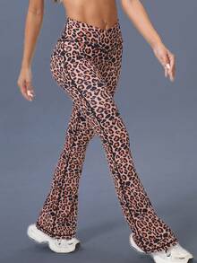 DREAMSPORT Waisted Leggings For Women - Tummy Control Soft Opaque Printed Pants With Camo, Leopard For Workout - Brown - View 3