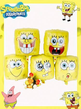 SPONGEBOB Set de 5 globos con temas de dibujos animados para decoración de fiesta de cumpleaños, montaje de escenarios para celebraciones y eventos