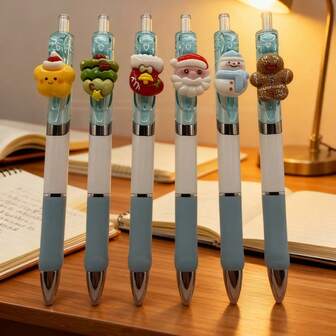 3支/6支/10支装圣诞节卡通人物凝胶笔 - 节日卡通人物，黑色墨水，款式多样 - 学生学习用品 幼儿园小学圣诞礼物 3D卡通笔，适合学生和上班族 - 节日礼品套装 [款式随机]