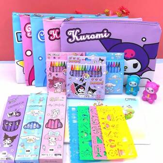 Sanrio 三丽鸥文具套装，高品质酷洛米绘画蜡笔和铅笔套装，儿童礼物，学习奖励，趣味设计，耐用材质，收藏品