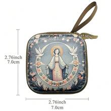 Bolsa de almacenamiento con cremallera para rosario portátil de la Virgen María, artículos religiosos elegantes, caja de joyería cristiana con dibujos animados para devotos, decoración de habitación, 7x7cm - Multicolor - Ver 12