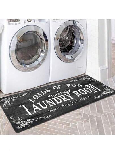 1pc Laundry Room Rug Runner Non Slip Waterproof Laundry Mats For Laundry Room Decor Washable Floor Farmhouse Laundry Rug For Mudroom, Washroom, Bathroom, Black Navy Blue