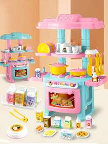 1 Set ABS Material Realistic Children's Interactive Cooking Stove Cookware, Girls' Play Kitchen Toy Set, Educational Toy, Party Toy, Party Gift, Birthday Gift - Multicolor - View 1