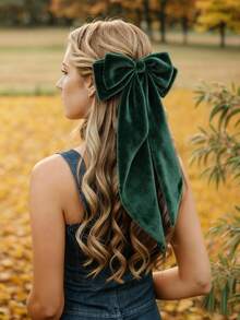 5/1 Pc Big Velvet Hair Bows For Women, Large Barrette Bow Hair Clip Long Black Ribbon Bows French Style Fall Winter Ponytail Holder Hair Accessories