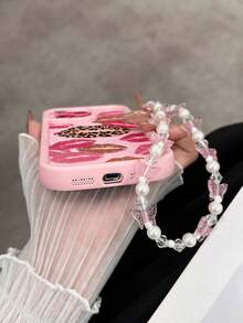 Lip Print Recessed Pink Bracelet Thickened Precision Hole Simple Anti-Drop Thick Phone Protective Case, Compatible With Iphone 17/17 Pro Max/ 16/16 Pro/16 Pro Max/ 16 Plus, 15 XR/7/8, 15 Pro Max, 12 Pro Max, 13 Pro Max, 14 Pro Max, 13, 14, 11, 12, P14, P11 Soft Shell, P12 Anti-Drop, XS, XR, 7/8P, 7/8 GES2, Redmi Phone Case - Multicolor - View 4