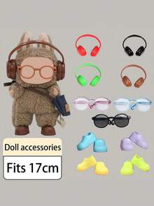 Für Labubu 2. / 3. Generation Modeset 17cm Kunstmodell für LABUBU 17CM Vinyl-Figur mit vollständigem Zubehör - Kopfhörer + Brille + bunte abnehmbare Miniatur-Stiefel Kleidung Wohndekoration, geeignet als Geschenk für Freunde, Familie, Partner, Halloween/Weihnachten, lässige vielseitige Outfit-Accessoires - Verschiedenfarbig - Übersicht 2