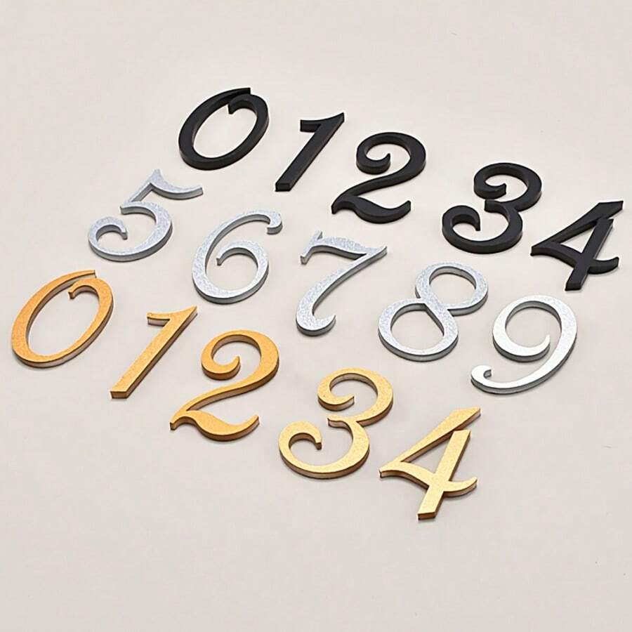 (0-9) 10cm/3.94inch Gold, Silver, Black, Acrylic Mailbox Number, Office Door Number Sticker, Enhance 3 Effect