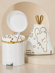 100 Tear Free Pull Rope Polyethylene Garbage Bags With Lucky Rabbit/Peeping Rabbit/Capybara Patterns, Thick And Leak Proof Multifunctional Garbage Bags, Suitable For Recyclables, Bathrooms, Food And Pet Waste, Odorless, Suitable For Home, Office And School Use - Multicolor - View 2