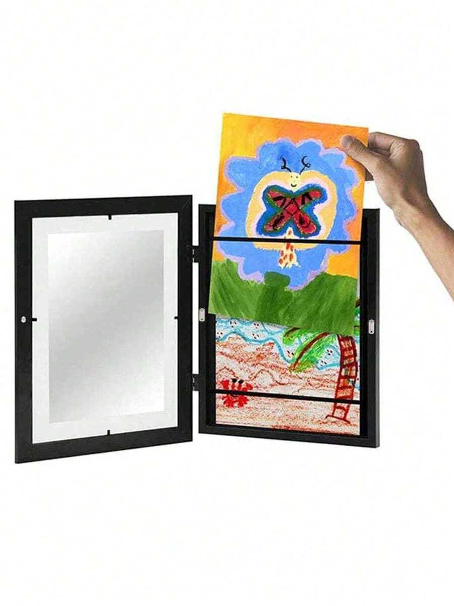 1pc 10.8 Inch KidsArt Magnetic Flip Cover Wooden Art Frame For Children's Artwork And Photo Storage, Decorative Picture Frame - Black - View 1