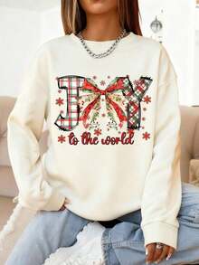 Jesus Merry Christmas Sweatshirts, Casual Crew Neck Long Sleeve Pullover Hoodie For Women, Fall/Winteressentials Going Out Outfits - 杏色 - 查看 2
