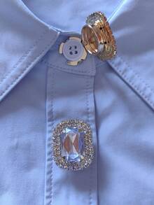 1pc/2pcs Elegant Crystal Diamond Geometric Button Cover, Button Caps, Shirt Button Covers, Clip-On Button Covers, Fashionable Crystal Cufflink Set, Suitable For Tuxedo And Wedding Dress Decoration - Gold - View 6