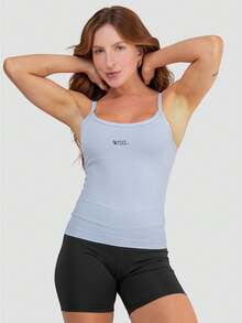 Kit Of 2 Women's Plain Polyamide Tank Tops With Thin Straps, Slim Fit, Summer Gym T-Shirt - 2x PK xanh - Xem 3