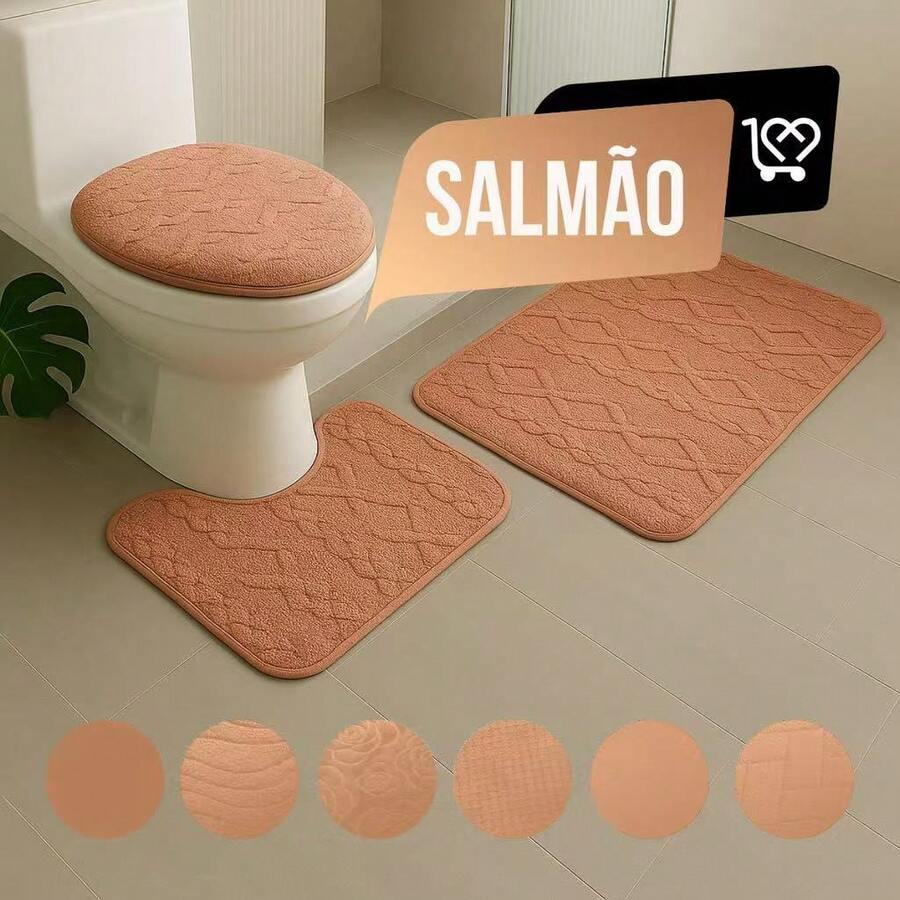 IDee Home 3-Piece Bathroom Mat Set, Soft, Non-Slip, With A Quality Print. - Khaki - View 1