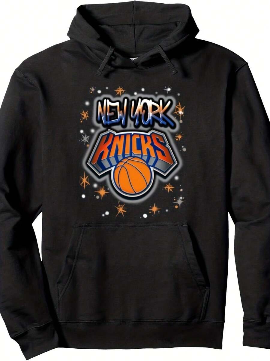 NBA New York Knicks Airbrush Logo Pullover Hoodie1pc All-Season 300g Pure Cotton Single-Sided Printed Sports Sweatshirt T-Shirt - Color 5 - View 1