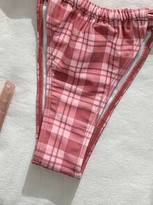 Bộ bikini nữ gợi cảm màu đỏ kẻ caro, có gọng, dây đeo rộng, thích hợp cho tiệc bể bơi và kỳ nghỉ hè trên bãi biển. - Màu Đỏ Sâu - Xem 3