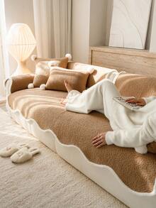 1件加厚绒面沙发套，提花秋冬沙发垫，保暖柔软，宠物友好，防污防刮，四季皆宜，适用于客厅、卧室、户外，适合1/2/3/4人沙发