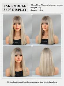 7JHH WIGS High Quality 16-Inch Shoulder Length Straight Linen Blonde Wigs For Women - Elegant Blonde Highlights Wig With Bangs Dark Roots, Soft Silky Heat-Resistant Synthetic Fiber Hairpiece For Daily Wear, Perfect For Holidays Cosplay & Music Festival Use, Graduation Gift & Mother's Gift Wig Accessory - Blonde Highlight - View 5