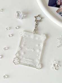 1个透明雪花亚克力3英寸卡套，适合青少年粉丝，小型卡片展示卡套，学生吊坠卡袋