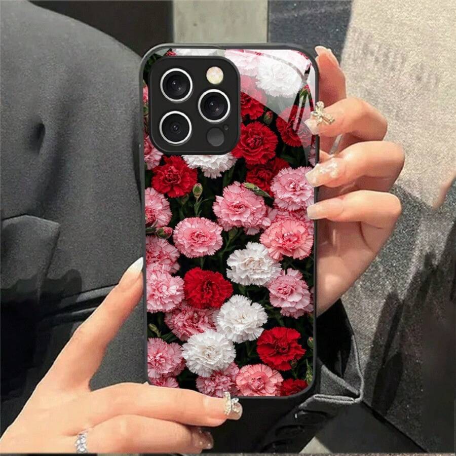 fundas para iphone 13, 13 Pro Max, 13 mini, Pro 17, 16, 15, 14, 12, 11, XS, XR Plus; Compatibles con Galaxy S21, S22, S23, S24, S25, FE, ULTRA, PLUS, A03S, A05S, A07, A11, A12, A13, A14, A15, A16, A17, A22, A23, A26, A31, A32, A34, A35, A36, A73, A06, A52 y A53. Fabricada con material de cristal de primera calidad y con un diseño floral, esta funda trasera de bordes suaves presenta un diseño lujoso y elegante, lo que la convierte en un regalo de Navidad ideal para mujeres y familiares. - Negro - Ver 1