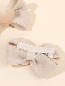 2pcs Brown Fabric Bow Hair Clips For Baby Girl, Velvet Heart Alligator Clips, Solid Color Hair Bows, Cute Brown Hair Barrettes, Sweet Baby Girl Hairpins, Soft Fabric Headpiece, Baby Hair Accessories - Beige - View 4