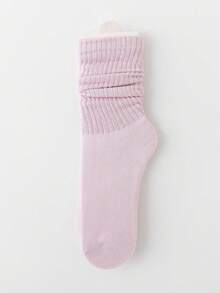 1 Pair Women's Sweet Dopamine Color Block Casual Crew Socks, Versatile Mid-Calf Socks, Spring/Summer - Baby Pink - View 5