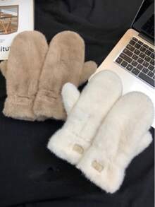 Guanti da donna in peluche autunno/inverno, delicato color tè al latte, pelliccia sintetica di coniglio, spessi, caldi, carini, antifreddo, per ciclismo, all'aperto, touchscreen, guanti senza dita, foderati in pile invernale, spessi, caldi, antifreddo, morbidi e soffici, copriborsa a copertura totale, carini, versatili, guanti da ciclismo per studenti, antigelo, comodi e delicati sulla pelle - Grigio - Visualizzare 9