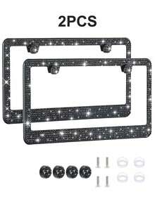 1pc/2pcs Shiny Rhinestone License Plate Frame - Sparkling Crystal Inlaid Stainless Steel Frame With Sequin Screw Caps | Long-Lasting Shine, Unobstructed Design | Fashionable Diamond Car Accessory, Suitable For Men And Women - Style a - View 14