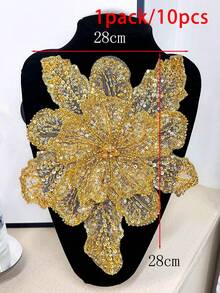 Nueva aplicación de bordado de computadora de varios niveles con cristales y lentejuelas florales, accesorio de prenda DIY /Longitud:29cm/Ancho:28cm - Dorado - Ver 24