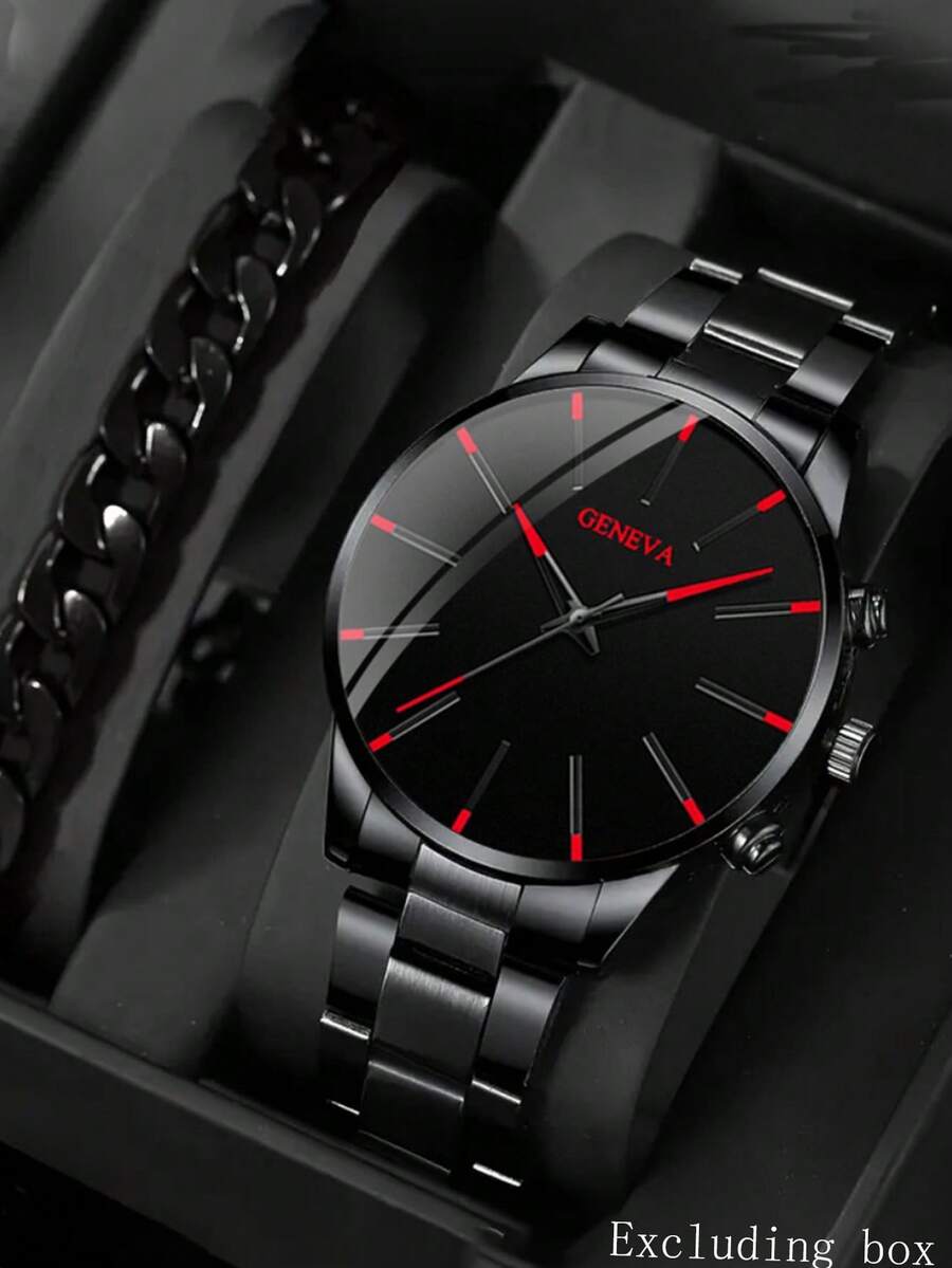 2 pezzi Set di orologi al quarzo da uomo di moda per affari - nero - Visualizzare 1