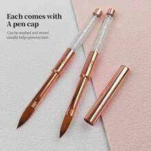 Kolinsky Acrylic Nail Brush Set: Size 6,8,,10,12,14 Professional Manicure Brushes With Cleaner Tool & Rose Gold Rhinestone Handle For Acrylic Powder,Nail Extensions & 3D Carving - Salon & DIY Nail Art Essentials - Multicolor - View 3