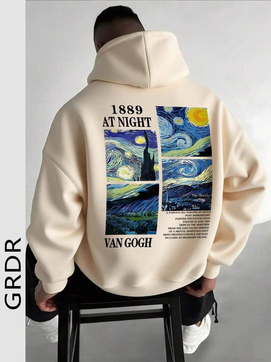 GRDR Men's Casual Loose Fit Printed Hoodie Sweatshirt, Autumn/Winter - Apricot - View 1