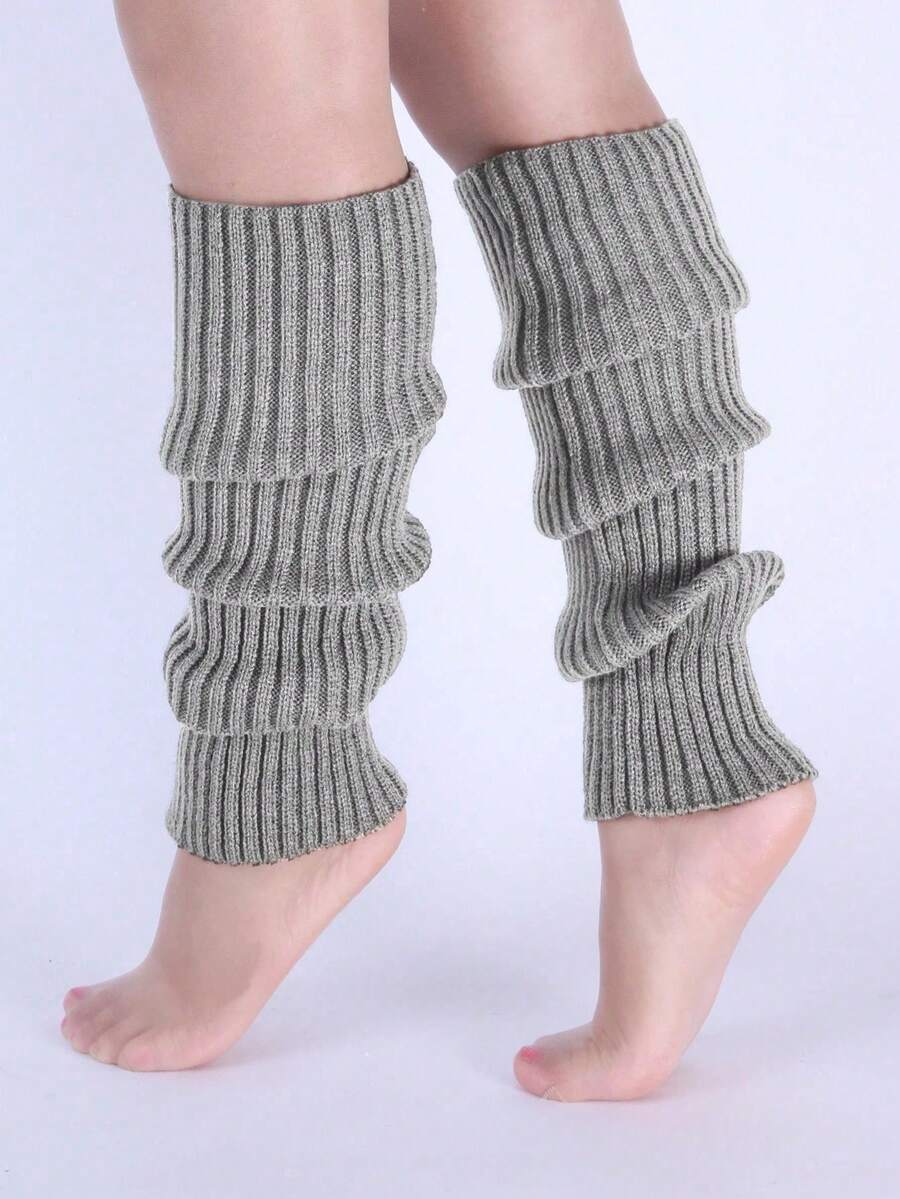 1Pairs Of Women's Leg Warmer, White Knitted Warm Calf Socks, Suitable For Autumn And Winter - 深灰色 - 查看 1