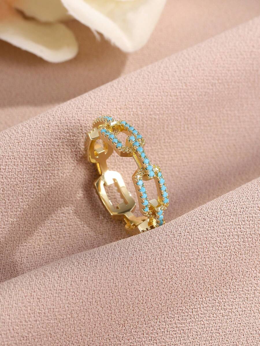 1pc Fashionable New Turquoise Plated Gold Color Ring - Ring - View 1
