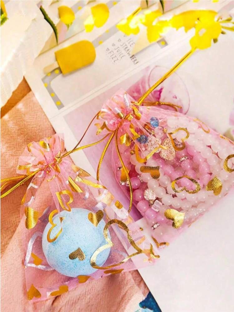 Pacote com 100/50/20 unidades de saquinhos de gaze rígida com cordão, estampa de lua e estrela - Perfeitos para joias, embalagens em cores sortidas, lembrancinhas de festa - Combinação de cores ideal para casamentos, Dia dos Namorados e Natal! - Multicolorido - Ver 7