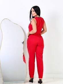 Women's Tailored Skinny Pants Set - Red - View 2